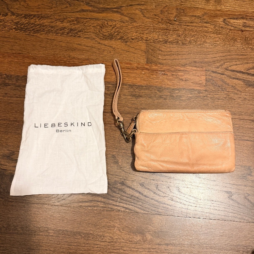 Liebeskind Berlin Nude Beige Leather Zip Wristlet Wallet Clutch Bag Dustbag